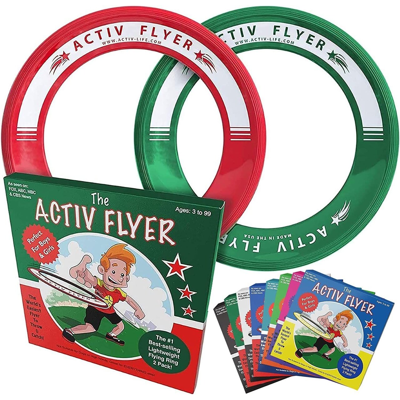Activ Life 2 Pack Flying Rings for Kids, Fun Beach Toys, Gifts for Boys & Girls Aged 3-14, Cool Family Outdoor Games, Play at Playground, Easter Basket Fillers Birthday Presents, Red/Green